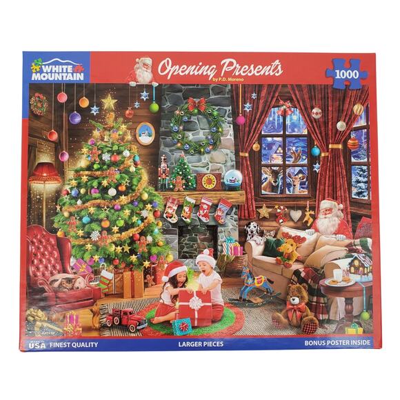 White Mountain Opening Presents #1606 by P.D Moreno 1000 Piece Puzzle Pre-Owned - Picture 1 of 5